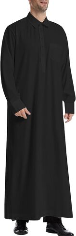 LVCBL Kaftan for Men Long Sleeve Thobe Button Down Lapel Muslim Shirts Big and Tall Long Caftan in Saudi Arabia