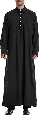 LVCBL Kaftan for Men Long Sleeve Thobe Button Down Lapel Muslim Shirts Big and Tall Long Caftan in Saudi Arabia