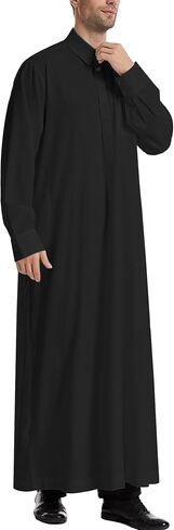 LVCBL Kaftan for Men Long Sleeve Thobe Button Down Lapel Muslim Shirts Big and Tall Long Caftan in Saudi Arabia