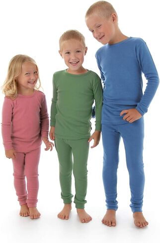 طقم بيجامة ملابس داخلية حرارية للأطفال من الصوف الخالص، طبقة أساسية دافئة طبيعية وعضوية، ملابس نوم للأطفال الصغار والرضع in Kuwait