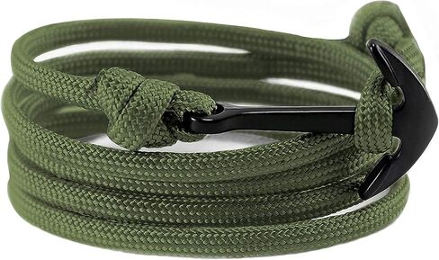 Anchor Bracelet Nautical Rope Paracord Bracelet Handmade Nylon Cord Motivational Wristband Sailor Charm Black Silver Adjustable Dorsal Wrist Wrap Men Women in Saudi Arabia