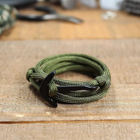 Anchor Bracelet Nautical Rope Paracord Bracelet Handmade Nylon Cord Motivational Wristband Sailor Charm Black Silver Adjustable Dorsal Wrist Wrap Men Women in Saudi Arabia