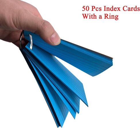 50Pcs Index Cards with 1 Ring, 3 x 5 Inches Ruled Index Cards, Colored Index Flash Cards, Lined on Both Side Colored Notecards for Study, Learning, Memory, Recipe (Blue) in Saudi Arabia