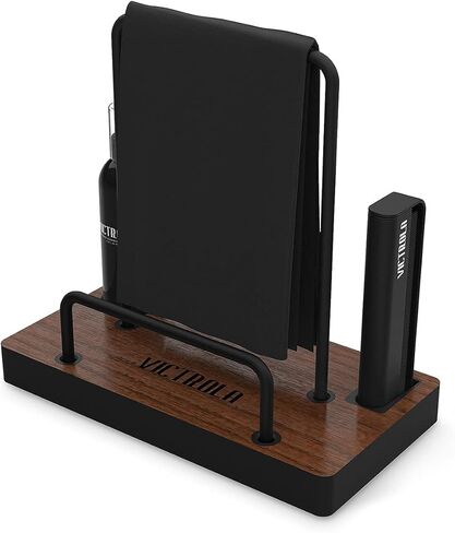 Victrola 'The Kit' - مجموعة تنظيف أسطوانات الفينيل، يمكن استخدامها كحامل تسجيل، وتتضمن فرشاة مضادة للكهرباء الساكنة، ومحلول تنظيف، وقماش، وحامل بلمسة نهائية من خشب الإسبريسو مع لمسات معدنية سوداء ذكية in Kuwait