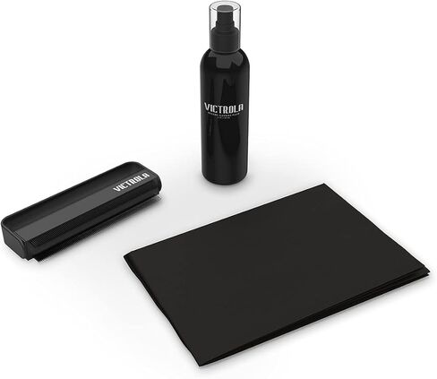 Victrola 'The Kit' - مجموعة تنظيف أسطوانات الفينيل، يمكن استخدامها كحامل تسجيل، وتتضمن فرشاة مضادة للكهرباء الساكنة، ومحلول تنظيف، وقماش، وحامل بلمسة نهائية من خشب الإسبريسو مع لمسات معدنية سوداء ذكية in Kuwait