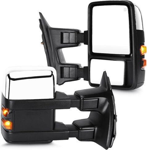 مرايا سحب Youx Moto 2008-2016 لسيارة Ford for F250 for F350 Super Duty Pickup Truck Tow Mirrors 2008 2009 2010 2011 2012 2013 2014 2015 2016، ساخنة، إشارة الانعطاف، تلسكوب يدوي/قابل للطي، كروم in Saudi Arabia