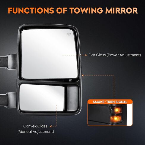 مرايا سحب Youx Moto 2008-2016 لسيارة Ford for F250 for F350 Super Duty Pickup Truck Tow Mirrors 2008 2009 2010 2011 2012 2013 2014 2015 2016، ساخنة، إشارة الانعطاف، تلسكوب يدوي/قابل للطي، كروم in Saudi Arabia