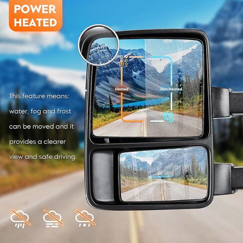 مرايا سحب Youx Moto 2008-2016 لسيارة Ford for F250 for F350 Super Duty Pickup Truck Tow Mirrors 2008 2009 2010 2011 2012 2013 2014 2015 2016، ساخنة، إشارة الانعطاف، تلسكوب يدوي/قابل للطي، كروم in Saudi Arabia