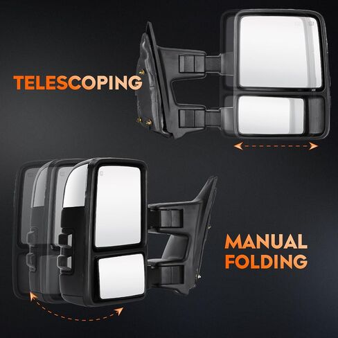 مرايا سحب Youx Moto 2008-2016 لسيارة Ford for F250 for F350 Super Duty Pickup Truck Tow Mirrors 2008 2009 2010 2011 2012 2013 2014 2015 2016، ساخنة، إشارة الانعطاف، تلسكوب يدوي/قابل للطي، كروم in Saudi Arabia