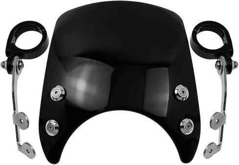 HDBUBALUS Motorcycle Windshield Windscreen,1.57‘’ Fork Mount 5.9‘’ Round-Headlight For Harley Sportster 883 XL883 1200 Custom XL1200 Low（Black） in Saudi Arabia