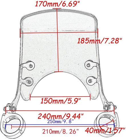 HDBUBALUS Motorcycle Windshield Windscreen,1.57‘’ Fork Mount 5.9‘’ Round-Headlight For Harley Sportster 883 XL883 1200 Custom XL1200 Low（Black） in Saudi Arabia