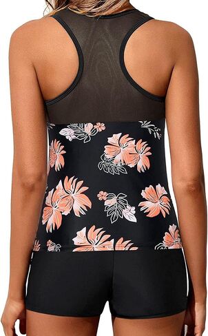 ملابس سباحة Yonique Tankini للنساء مع شورت رياضي من قطعتين لباس سباحة Racerback بدون أكمام ملابس سباحة in Saudi Arabia