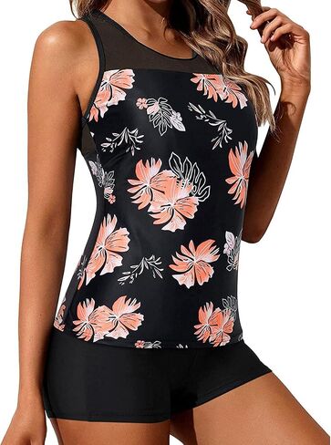 ملابس سباحة Yonique Tankini للنساء مع شورت رياضي من قطعتين لباس سباحة Racerback بدون أكمام ملابس سباحة in Saudi Arabia