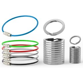 24 Pack Key Rings(1.2" & 0.6") & 6 Pack Wire Keychain Cable Kit, No-Deformation Flat Split Keyrings, Stainless Steel Key Loop Circle, Bulk Heavy-Duty Key Chain Holder for Dog Tag, Car, Craft