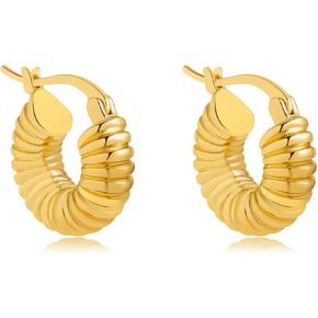 Gold Textured Chunky Hoop Earrings, Statement Piece For Fashion Trendy Woman