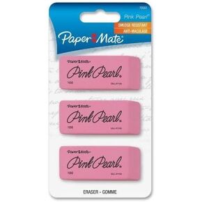 Paper Mate : Pink Pearl Eraser, Medium, Three per Pack -:- Sold as 2 Packs of - 3 - / - Total of 6 Each