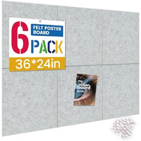 Large Cork Board for Walls with 30 Push Pins-24"X36", Easy to Peel&Stick Vision Bulletin Board Tiles, Black Poster Felt Board Supplies Set Home Office Classroom Corkboard Decor Self Adhesive