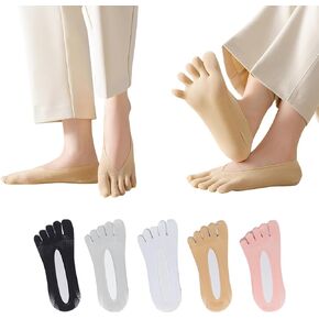 5 Pairs Toe Socks for Women, Five Finger Socks Toe Protectors Women, No Show Low Cut Yoga Toes Toe Separators, Light Breathable and Compression Yoga Socks for Women Non-Slip