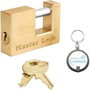 Master Lock 605DAT Coupler Latch Lock-Solid Brass Trailer Lock Bundle with Lumintrail Keychain Light