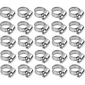 Stainless Steel Hose Clamp, 25 Pcs Worm Gear Drive Hose Clamps for Fuel Line, Adjustable Plumbing 1/4" to 1-1/8", Radiator Pipe Clamp Assortment for Heater Garden Pool Pipe (1/4"~1/2"）