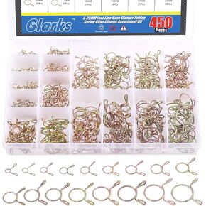 Glarks 450Pcs 17 Szie 5-22MM Fuel Line Hose Clamps Tubing Spring Clips Clamps Assortment Kit for Motorcycle Scooter ATV