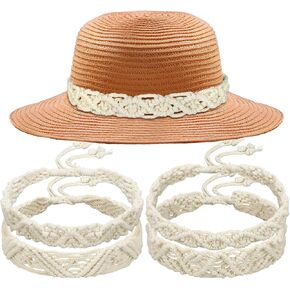 Newcotte 4 Pcs Boho Macrame Handwoven Cowboy Hat Band Boho Hat Bands Adjustable Hatband Western Hat Belts for Women