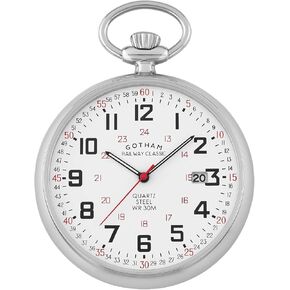 Gotham Men's Stainless Steel Analog Quartz Date Railroad Pocket Watch # GWC14105S