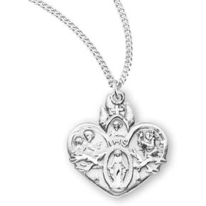 Sterling Silver Heart Shaped 4-Way Catholic Medal Pendant, 13/16 Inch