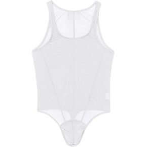ABAFIP Men's Mesh Undershirts Bodysuit Sleeveless Sheer Tank Top Jumpsuit Fitness Mankini Jumpsuit