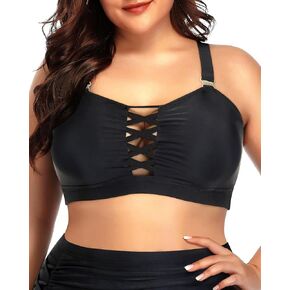 Plus Size Bikini Swimsuit Top - Women Bandeau Swim Top Lace Up Bathing Suit Bra for Large Bust Swimwear