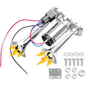 12V Truck Train Air Horn150DB Super Loud Car Horns Airhorn Kit with Compressor for Trucks Boats Trains Motorcycle Ship Speaker (Silver)
