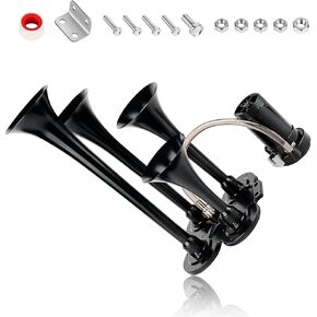 150db 12V Train Horn Kit，4 Speakers， Air Horn With Compressor Compatible For Trucks Cars Semi Trailers Pickup Motorhome SUV Truck Train And Other Vehicles， Ultra Loud BD