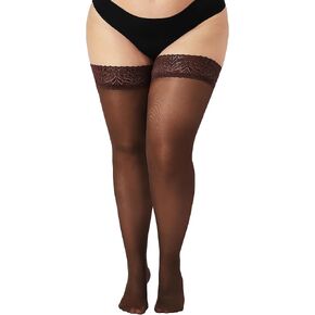 DancMolly Plus Size Thigh High Stockings, Semi Sheer Lace Top Stay Up Pantyhose for Women