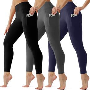 SUNCLOVE 3 Pack Leggings with Pockets for Women High Waisted Tummy Control Womens Leggings Yoga Pants
