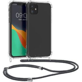 kwmobile Crossbody Case Compatible with Apple iPhone 11 Case - Clear TPU Phone Cover w/Lanyard Cord Strap - Transparent/Anthracite/Black