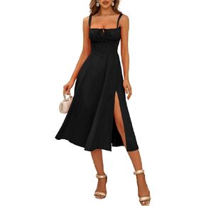 Bustier Corset Dress for Women 2024 Summer Casual with Slit Spaghetti Strap Formal Midi Flowy Dresses