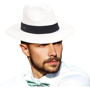 Straw Fedora Hats for Men Women Summer Sun Wide Brim Beach Derby Panama Hat Lightweight & Foldable