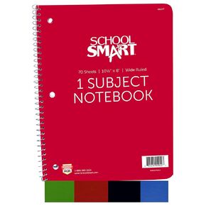 School Smart Spiral Wide Ruled Notebook, 8 x 10-1/2 Inches