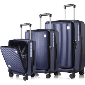 مجموعات الأمتعة 3 قطع، أمتعة ABS خفيفة الوزن مقاس 20 بوصة/24 بوصة/28 بوصة، مجموعة حقائب حمل قابلة للتوسيع مع قفل TSA وعجلات مزدوجة، مجموعات أمتعة صلبة مفتوحة أمامية (أزرق) in Kuwait