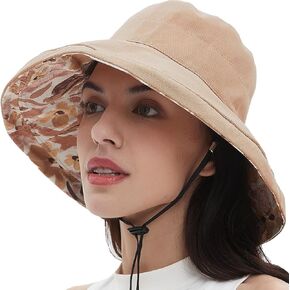 100% Cotton Women Sun Hats Wide Brim Gardening Bucket Hat Travel Sun Protection Packable Womens Beach Hat -Fold-UP Brim