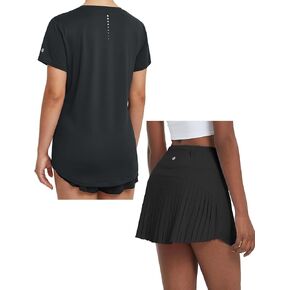 BALEAF Women's Running Shirts Short Sleeve & Tennis Skirt Black Size L