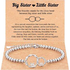 Tarsus Sister Gifts, Sisters' Eternal Love Connected at Heart, Interlocking 2 Circles Bracelet, Big Sister Little Sister Gift, Sister Birthday Gifts Christmas