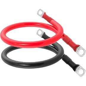 2pcs 2 awg battery cable(21inch),for Solar, RV, Car, Boat, Automotive, Marine, Motorcycle with 3/10 in Lugs .2 gauge wire(red+black) Pure Copper Battery Cables Power Inverter Wire