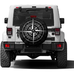 Delerain Spare Tire Cover with Backup Camera Hole Compass Black Wheel Covers Waterproof Dust-Proof UV Sun Universal Fit for RV Trailer RV SUV Truck (17 Inch for Diameter 31"-33")