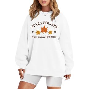 MYHALF Stars Hollow Sweatshirt Women Leaf Graphic Long Sleeve Shirt Fall Vacation Crewneck Drop Shoulder Pullover Tops