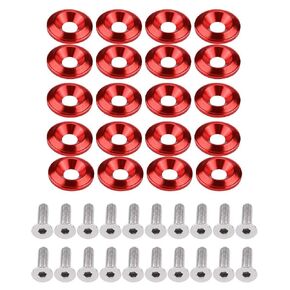 Bumper Washer,20Pcs Universal Fender Washer Aluminum Bumper/Fender Washer Bolt For Car Engine Bay Dress Up Kit (Red)