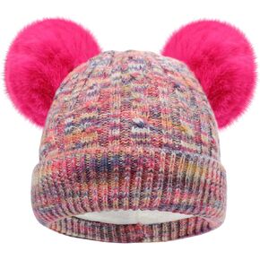 Kids Winter Beanie Hat Warm Fleece Lined Knitted Ski Cap with Double Pom Pom for Boys Girls Ages 7-12