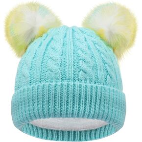 Kids Winter Beanie Hat Warm Fleece Lined Knitted Ski Cap with Double Pom Pom for Boys Girls Ages 7-12