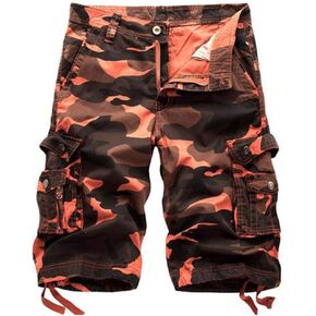 Mens Casual Relax-Fit Cargo Shorts Red Shorts with Multi-Pockets