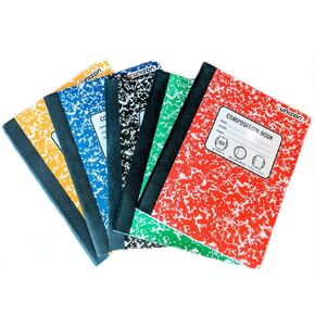 Bundle of 5 Marbled College Ruled Composition Notebooks: One Black, Red, Yellow , Blue , Green